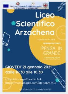 Locandina open day virtuale 2021 - Liceo Arzachena